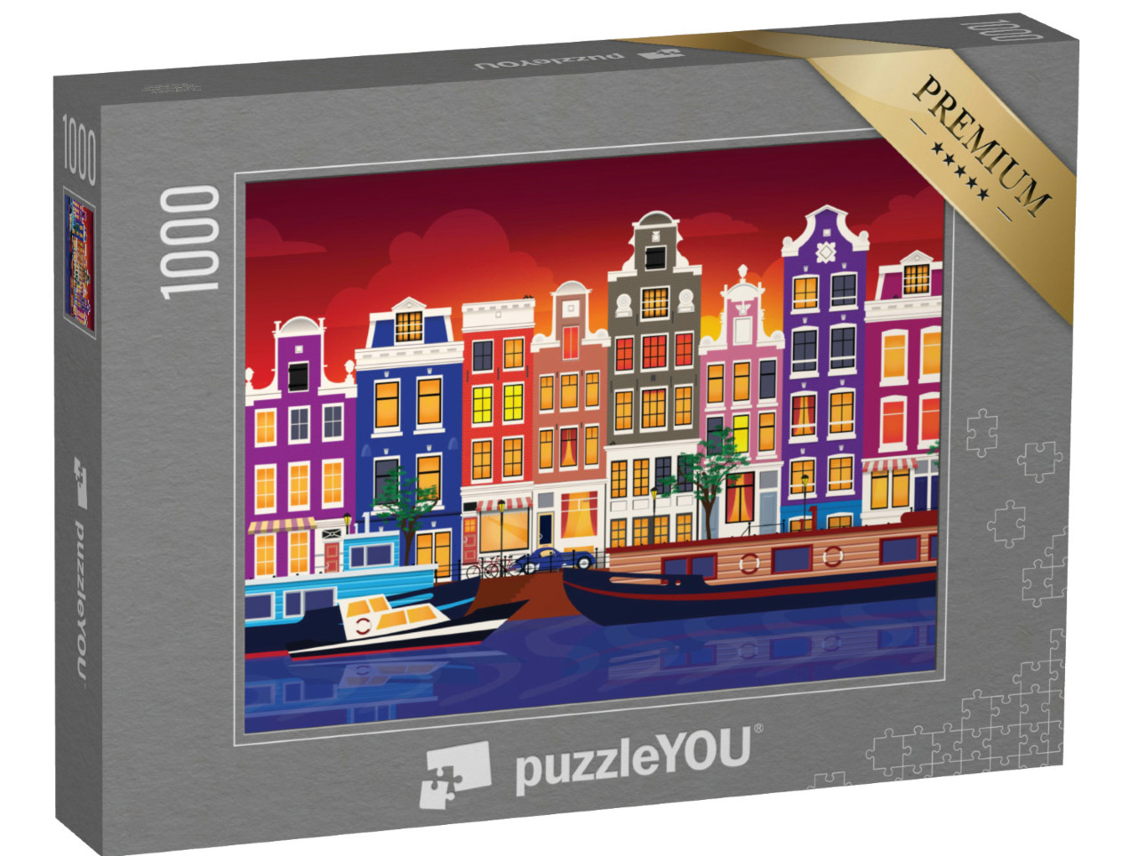 Puzzle 1000 Teile „Vektor-Illustration der bunten Häuser von Amsterdam“