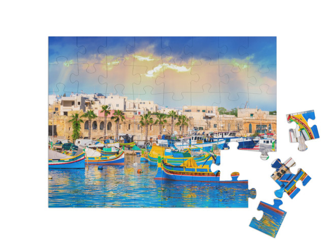 Puzzle 48 Teile „Hafen des Dorfes Marsaxlokk auf Malta“