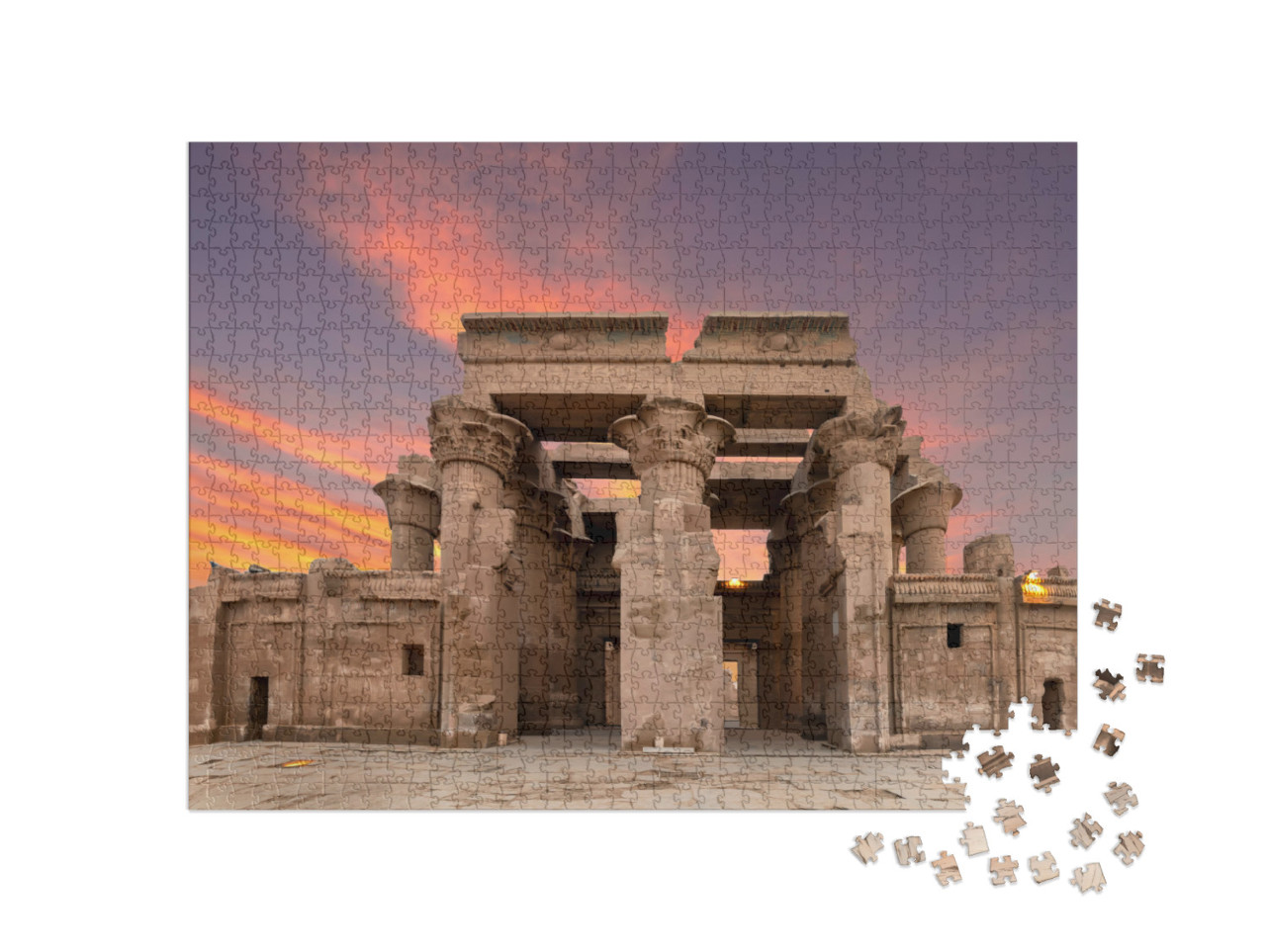 Puzzle 1000 Teile „Ruinen des Tempels von Kom Ombo am Nil bei Sonnenuntergang, Ägypten“