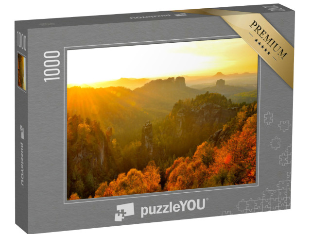 Puzzle 1000 Teile „Sächsische Schweiz: Blick vom Carolafelsen bei Sonnenuntergang“