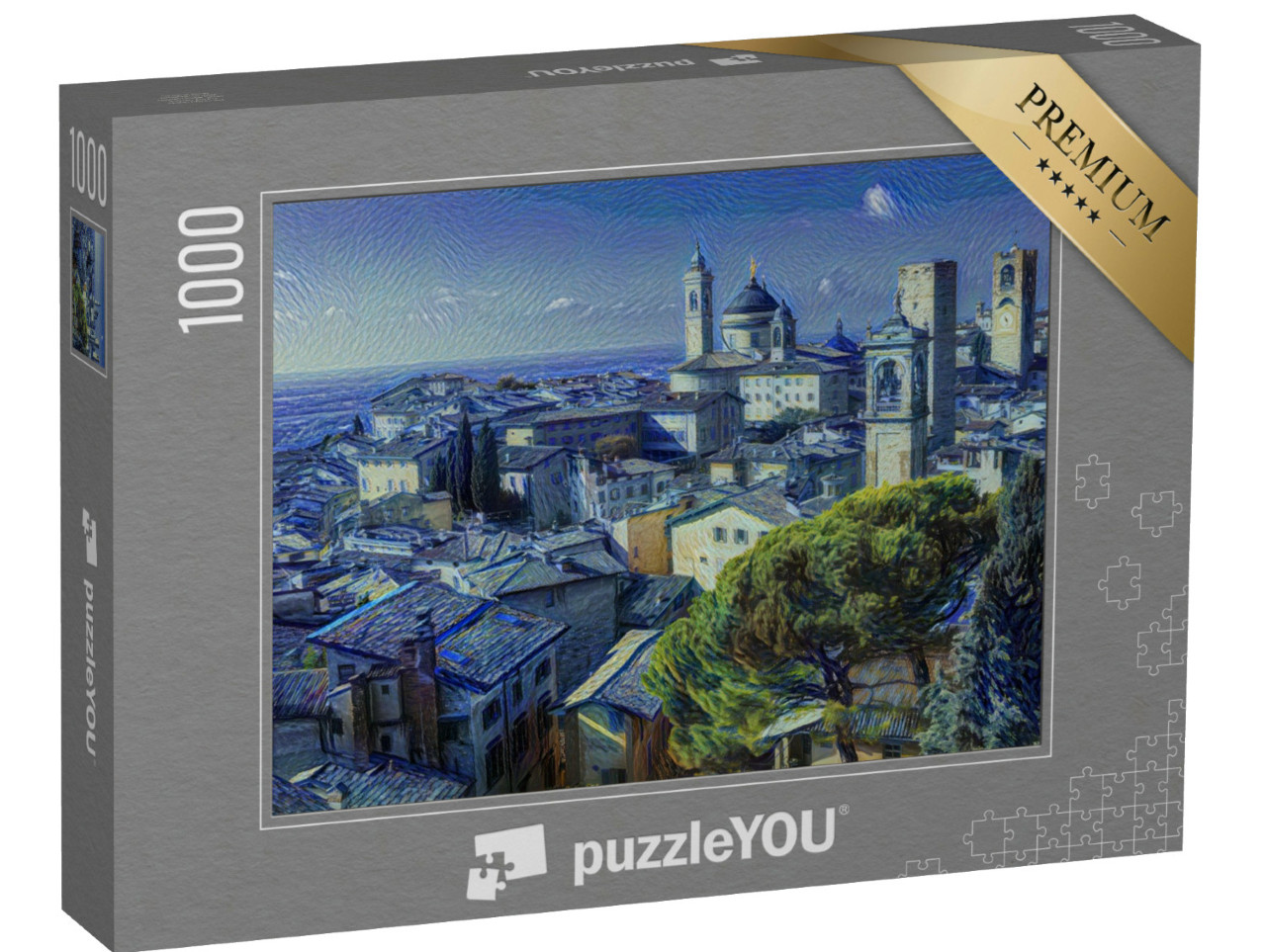 Puzzle 1000 Teile „im Kunst-Stil von van Gogh, Sternennacht - Bergamo, Lombardei, Italien - Puzzle-Kollektion Künstler & Gemälde“