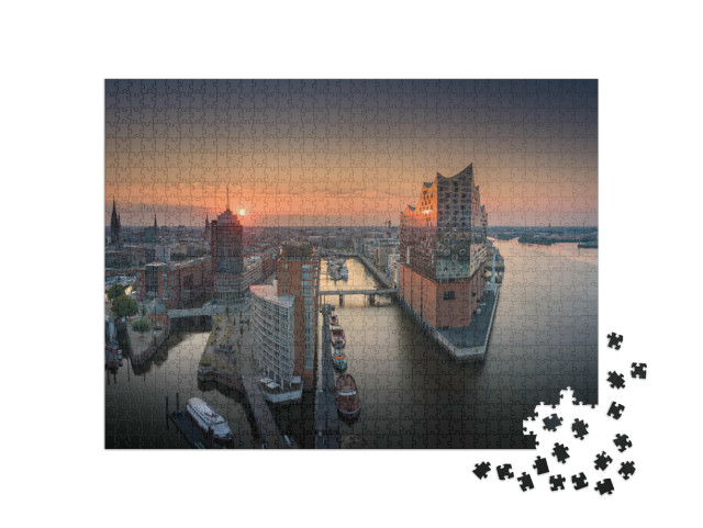 Puzzle 1000 Teile „Sonnenaufgang über Hamburg“