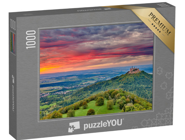 Puzzle 1000 Teile „Burg Hohenzollern: Berggipfel bei Sonnenuntergang“