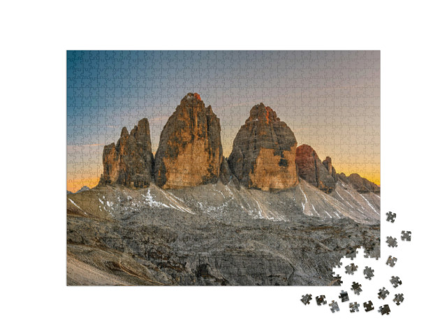 Puzzle 1000 Teile „Die Drei Zinnen im Sonnenuntergang, Trentino, Südtirol“