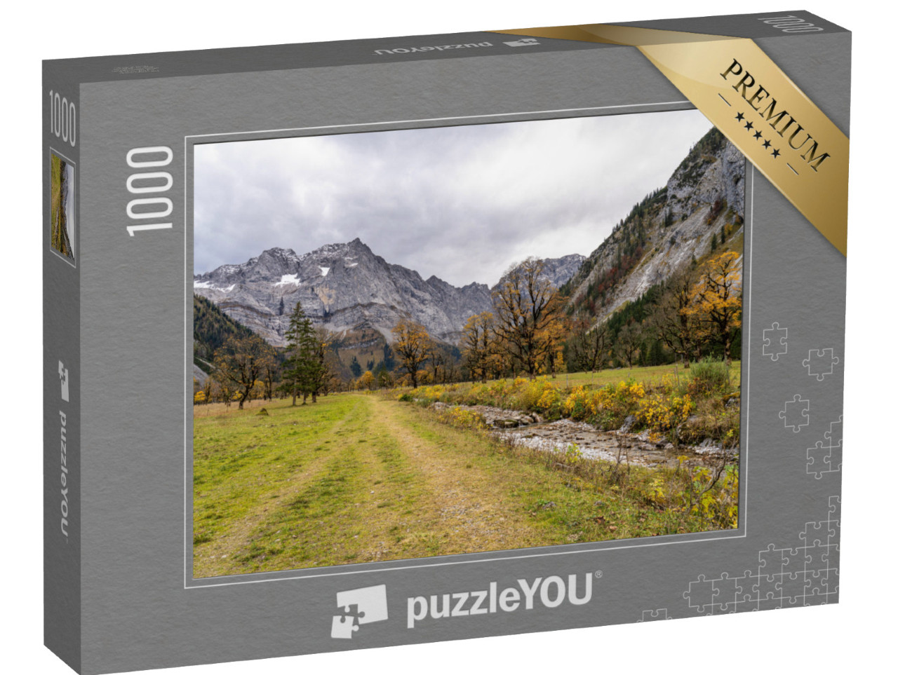 Puzzle 1000 Teile „Ahornbäume am Ahornboden im Herbst, Karwendelgebirge, Österreich“