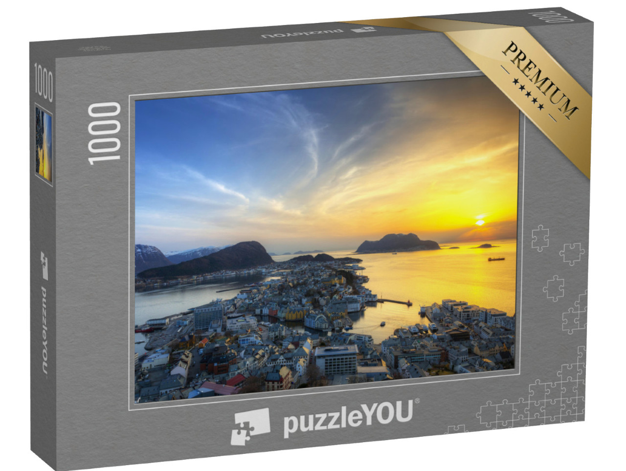 Puzzle 1000 Teile „Stadtbild von Alesund bei Sonnenuntergang, Norwegen“