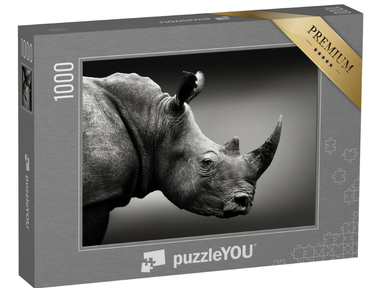Puzzle 1000 Teile „Hochaufmerksames Nashorn in Schwarz-Weiß, Südafrika“