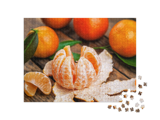 Puzzle 1000 Teile „Saftige Mandarinen, Tangerine, grüne Blätter“