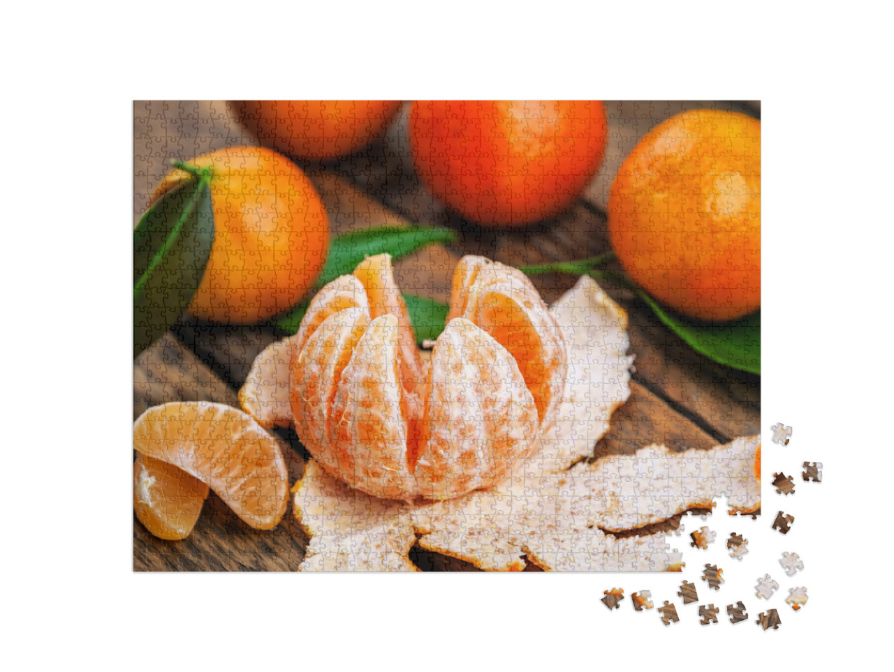 Puzzle 1000 Teile „Saftige Mandarinen, Tangerine, grüne Blätter“