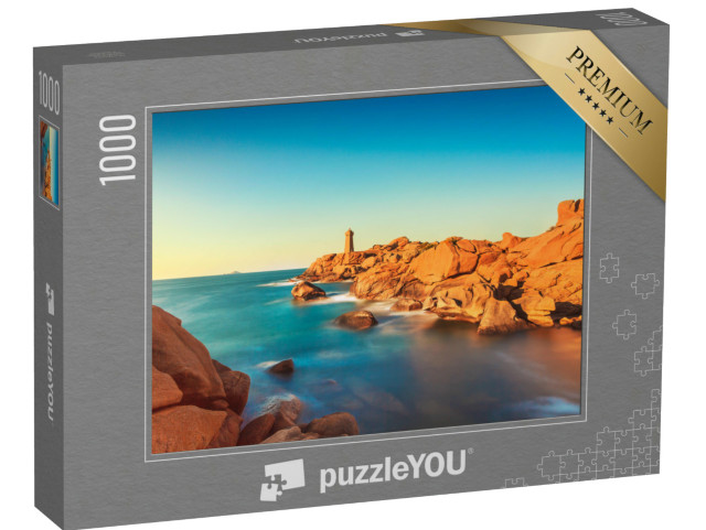 Puzzle 1000 Teile „Sonnenuntergang an der Küste der Bretagne mit Leuchtturm, Frankreich“