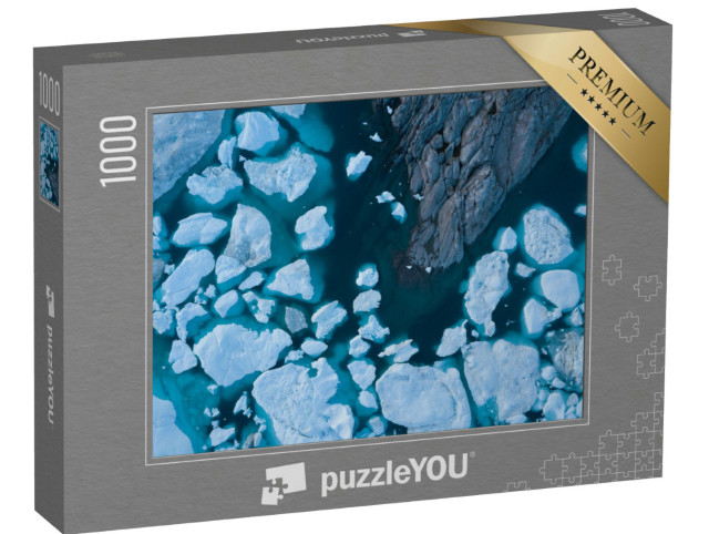 Puzzle 1000 Teile „Luftbild von Eisbergen, schmelzende Gletscher von Grönland“
