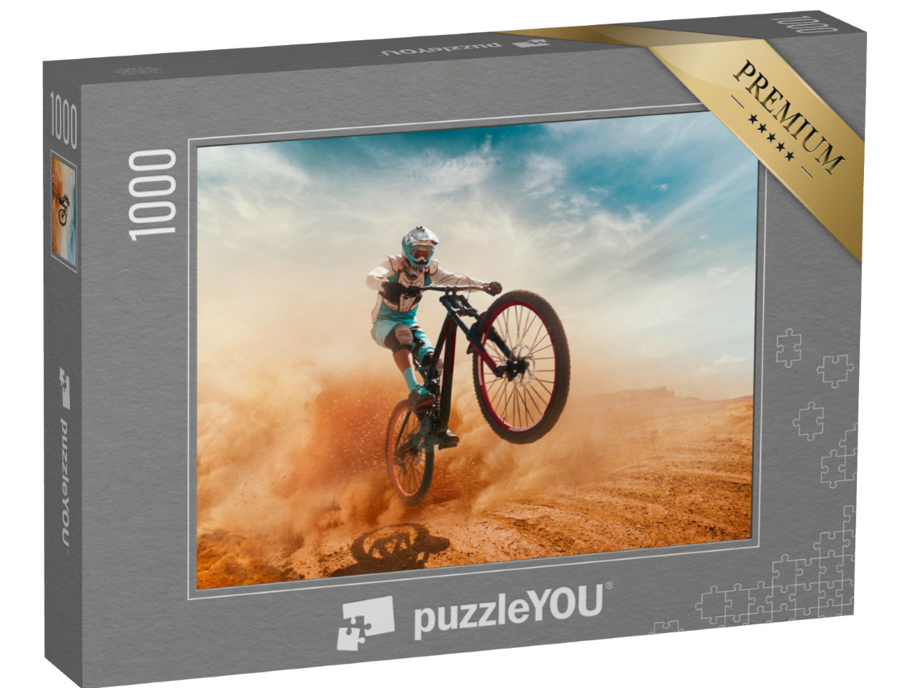 Puzzle 1000 Teile „Radfahrer im Wüstenstaub“