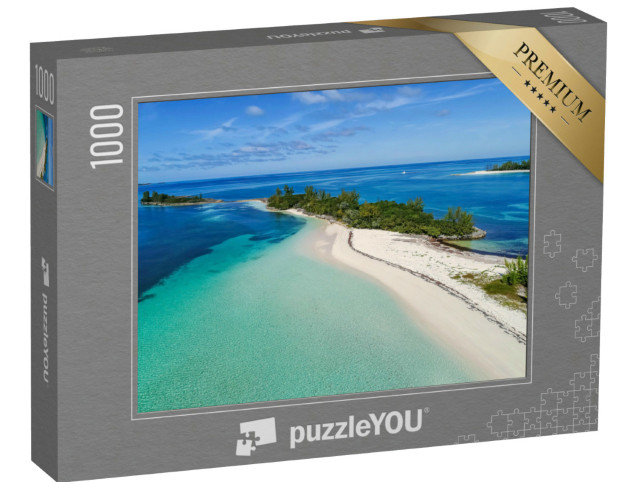 Puzzle 1000 Teile „Luftaufnahme von Munjack Cay mit Bucht und Strand in Abaco, Bahamas“