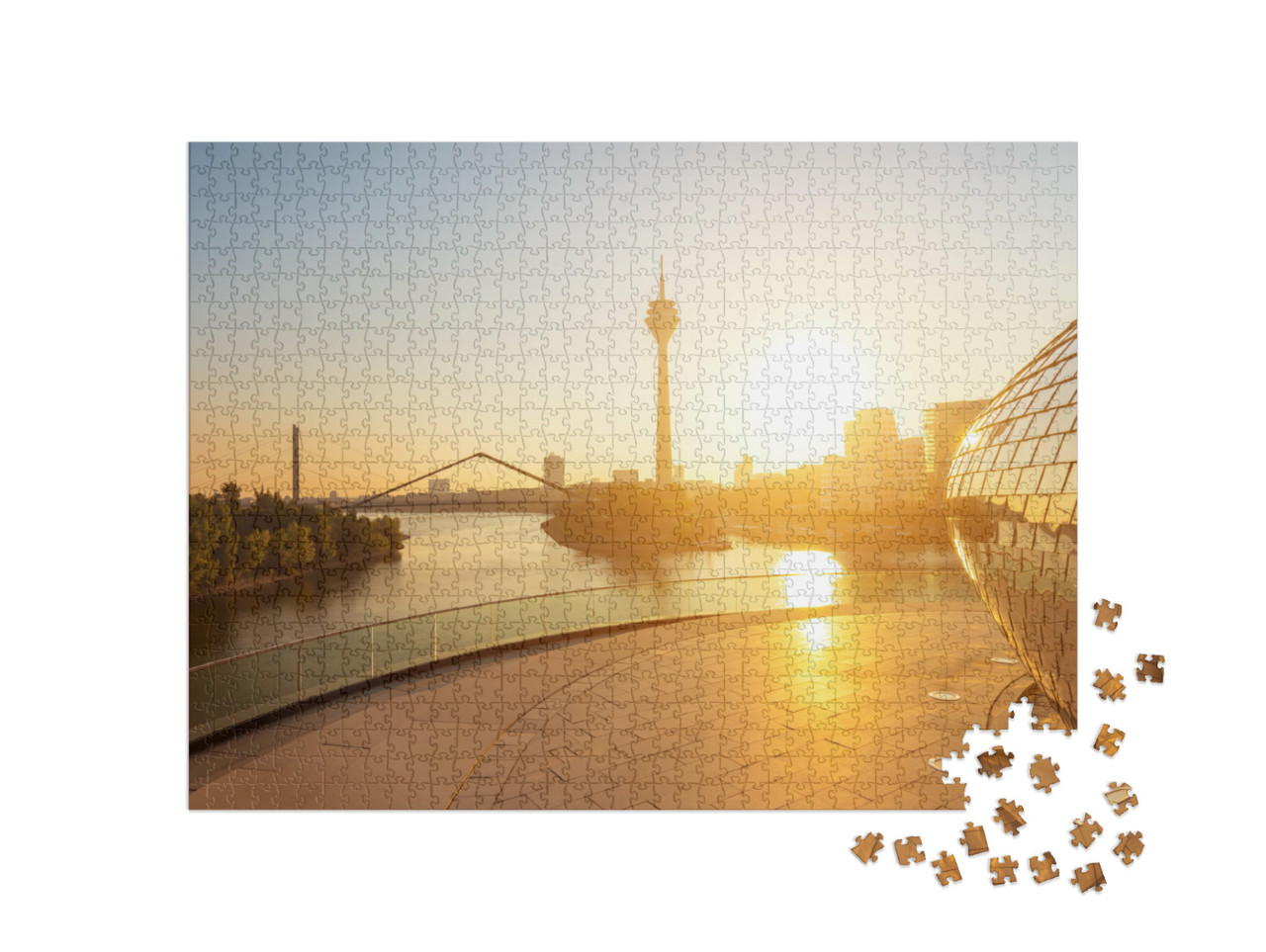 Puzzle 1000 Teile „Morgenlicht über Düsseldorf in Deutschland“