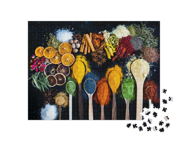 Puzzle 1000 Teile „Bunte Vielfalt von Gewürzen und getrockneten Früchten“