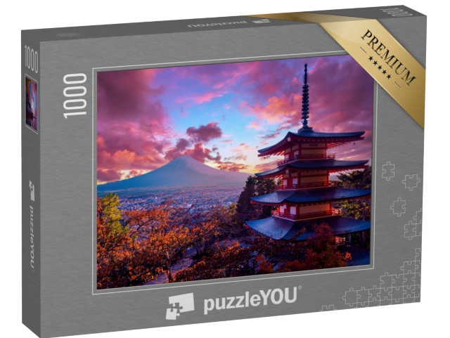 Puzzle 1000 Teile „Wunderschöner Sonnenuntergang, Chureito Pagode und Berg Fuji, Japan“