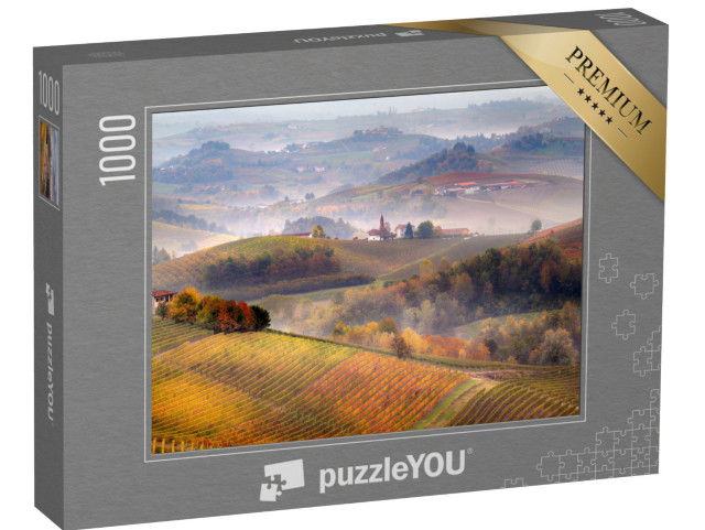 Puzzle 1000 Teile „Sonnenaufgang über dem Barolo und Nebel in der Region Langhe“