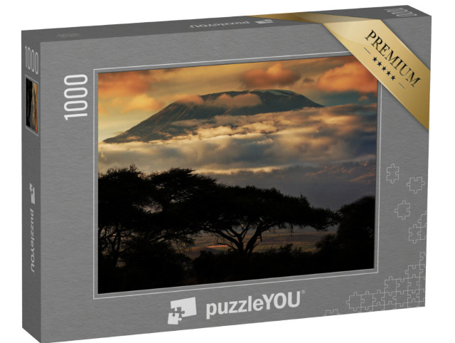 Puzzle 1000 Teile „Kilimanjaro im Sonnenuntergang, Savannenlandschaft in Amboseli, Kenia“
