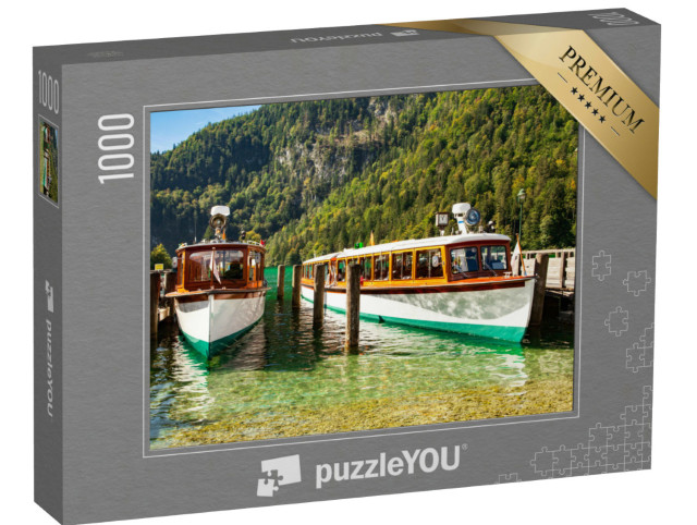 Puzzle 1000 Teile „Elektrische Touristenboote auf dem Königssee, Bayern“
