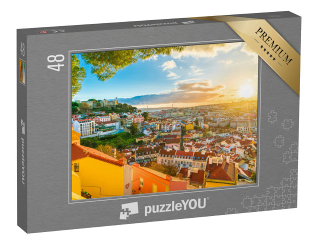 Puzzle 48 Teile „Panoramablick auf Lissabon bei Sonnenuntergang“