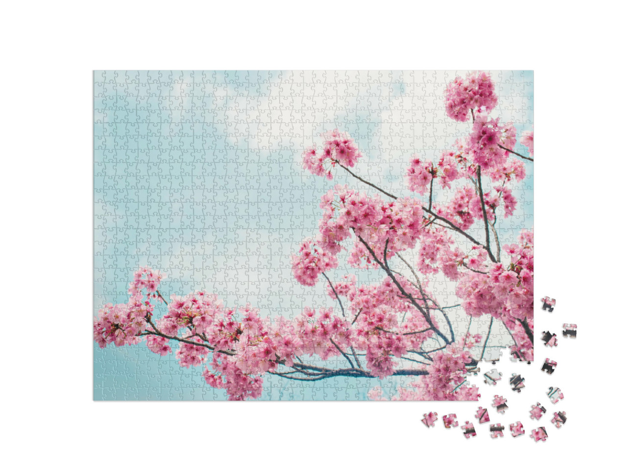 Puzzle 1000 Teile „Bezaubernde blühende Kirschzweige unter blauem Himmel“