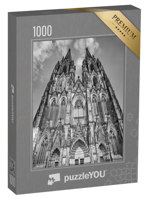 Puzzle 1000 Teile „Fassade des Kölner Doms, schwarz-weiß“