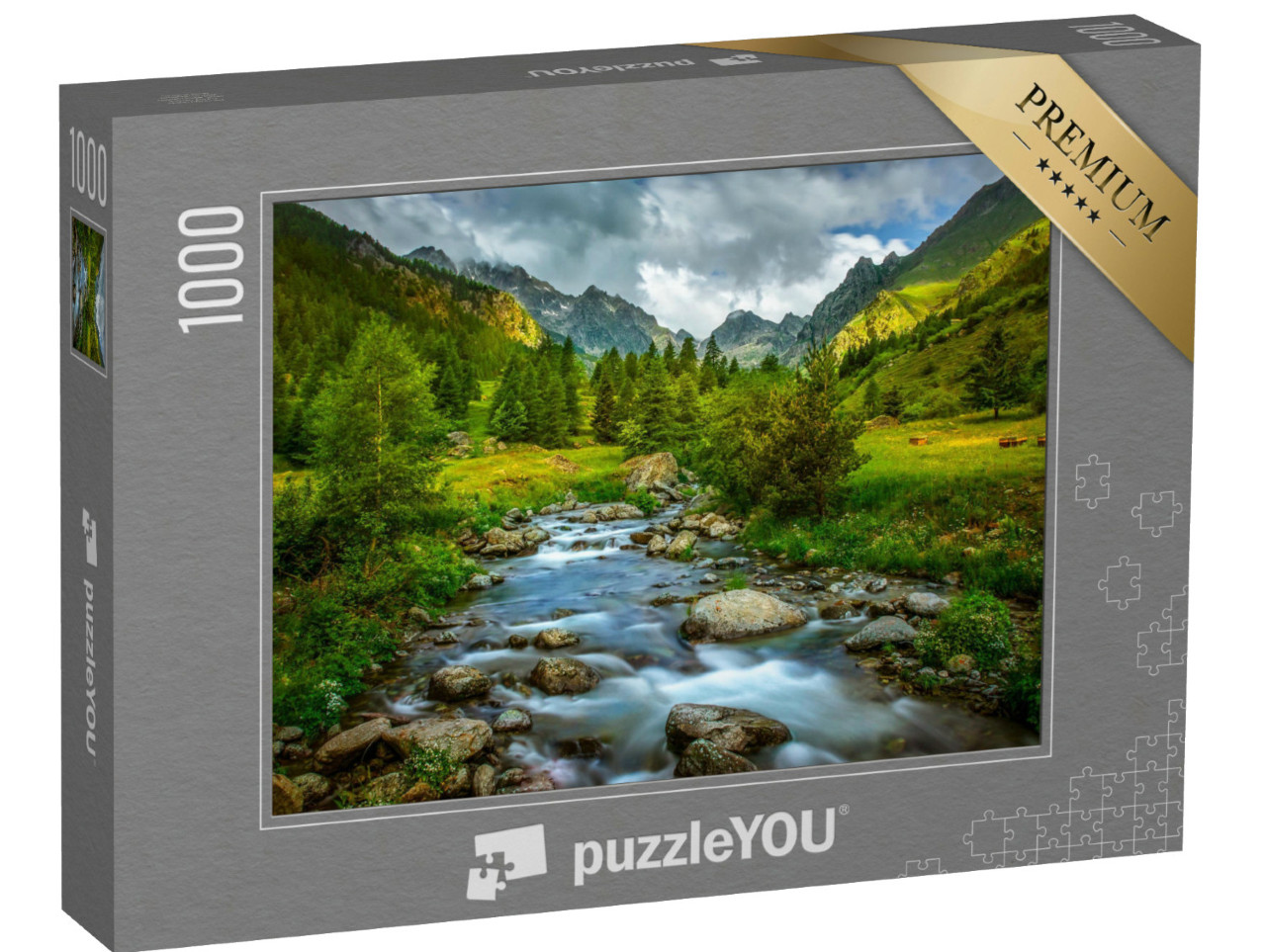 Puzzle 1000 Teile „Berglandschaft mit Tal und Fluss“