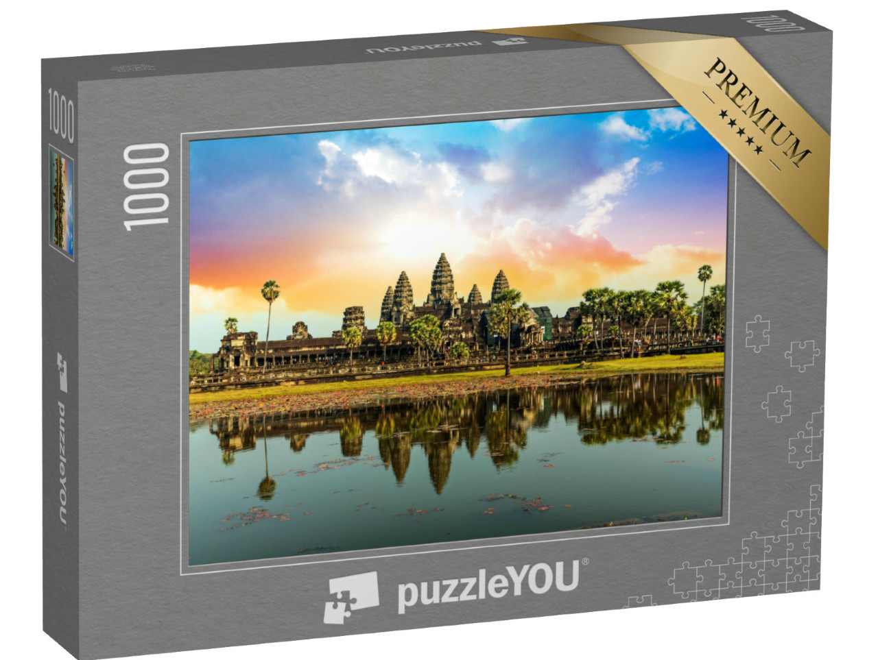 Puzzle 1000 Teile „Farbenfroher Sonnenaufgang bei Angkor Wat, Kambodscha“