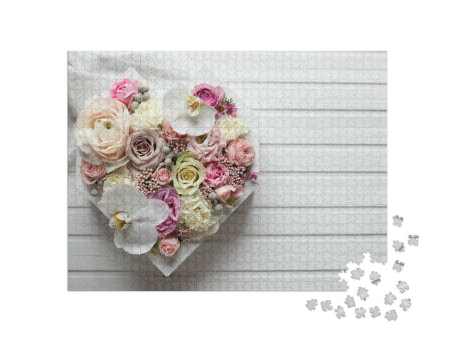 Puzzle 1000 Teile „Großes Blumenherz mit Pastellfarben“