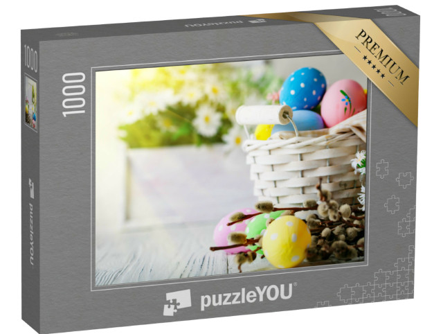Puzzle 1000 Teile „Frohe Ostern! Wunderschöne Ostereier im Korb“