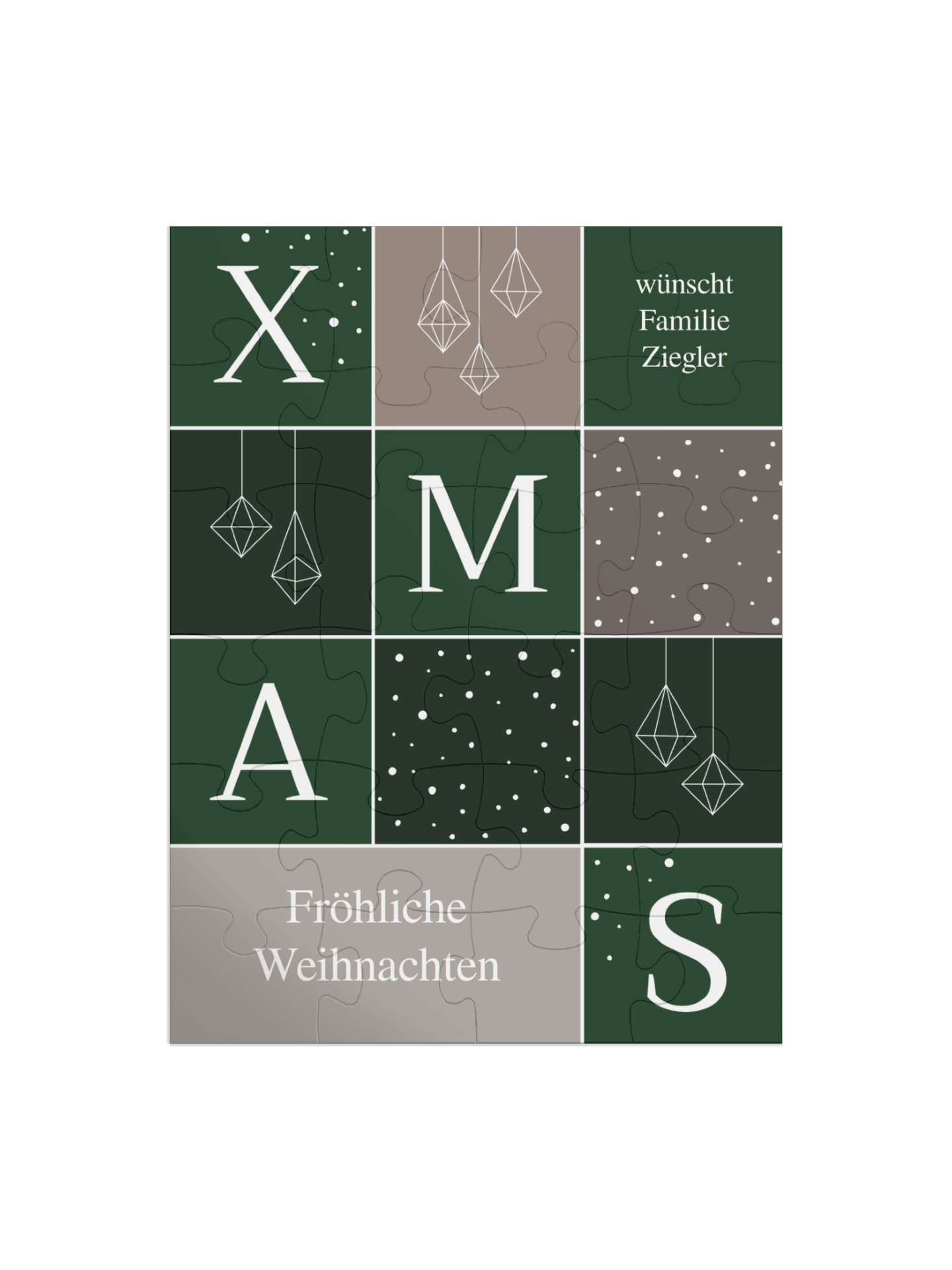 "Xmas" in Hochformat dunkelgrün