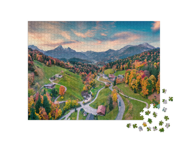 Puzzle 1000 Teile „Kirche Maria Gern mit Hochkaltergipfel, bayerische Alpen“