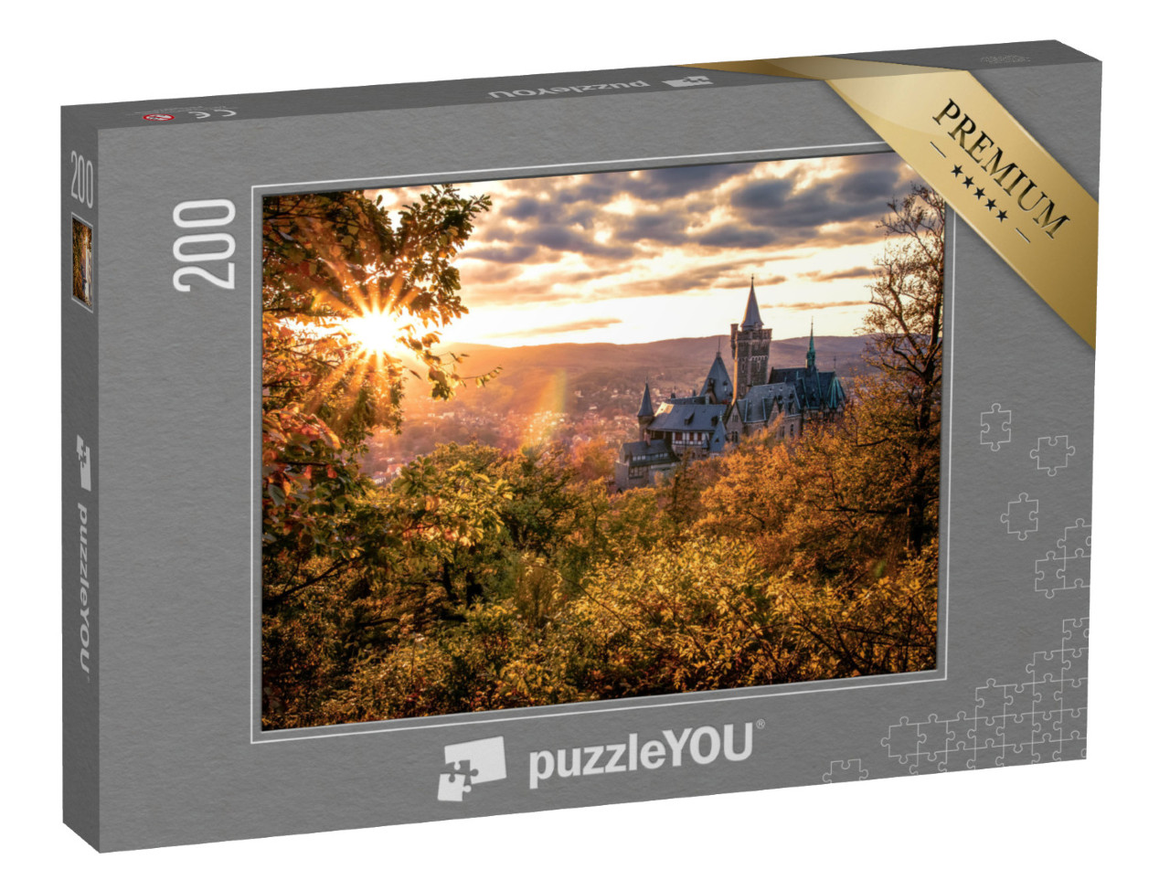 Puzzle 200 Teile „Schloss Wernigerode im herbstlichen Sonnenuntergang“