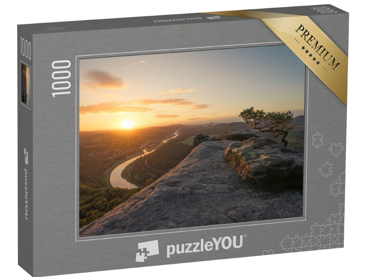 Puzzle 1000 Teile „Sonnenaufgang vom Berg Lilienstein in der Sächsischen Schweiz, Deutschland“