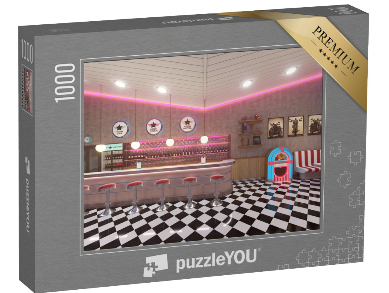 Puzzle 1000 Teile „Retro-Interieur mit Fliesenboden und Jukebox“