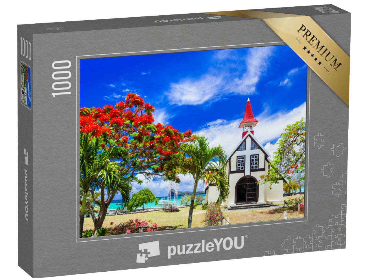 Puzzle 1000 Teile „Blühender Flammenbaum auf Mauritius“