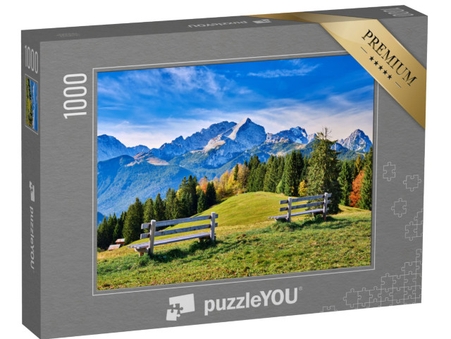 Puzzle 1000 Teile „Blick auf die Alpen in der Region Garmisch-Partenkirchen, Deutschland“