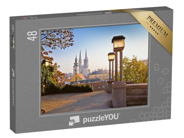 Puzzle 48 Teile „Türme von Zagreb bei Sonnenaufgang, Kroatien“