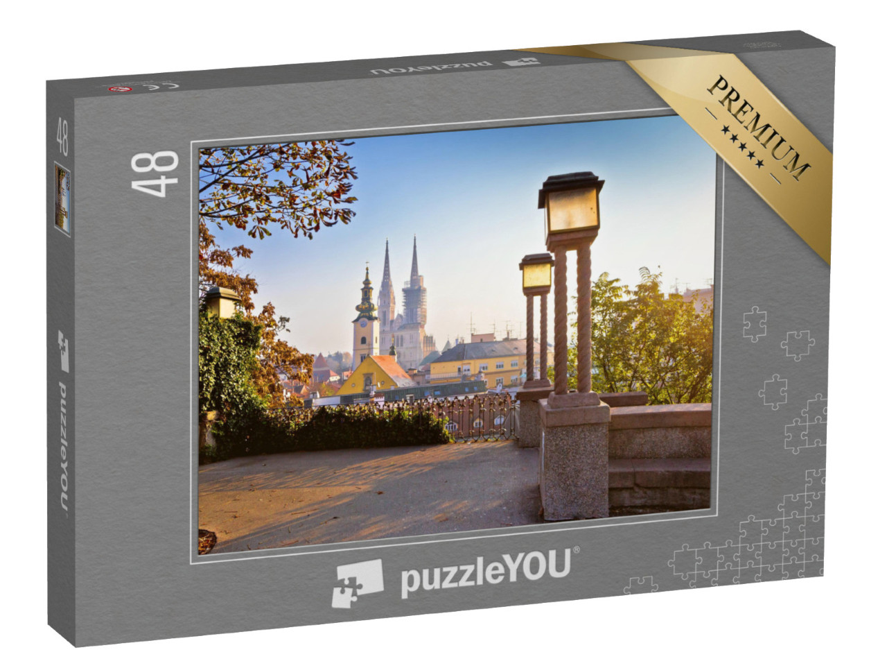 Puzzle 48 Teile „Türme von Zagreb bei Sonnenaufgang, Kroatien“