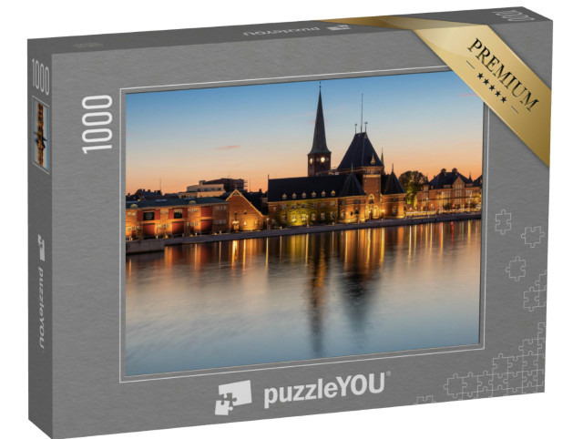 Puzzle 1000 Teile „Hafen in Aarhus: Dänemark zur blauen Stunde“