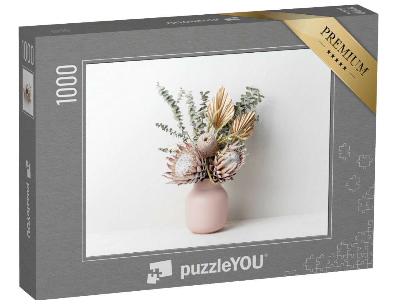 Puzzle 1000 Teile „Trockenblumenarrangement in einer rosa Vase“