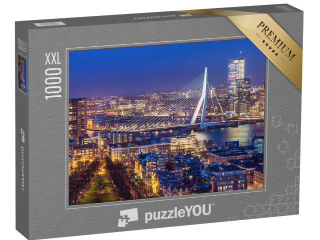 Puzzle 1000 Teile XXL „Skyline von Rotterdam mit Erasmusbrücke, Niederlande“