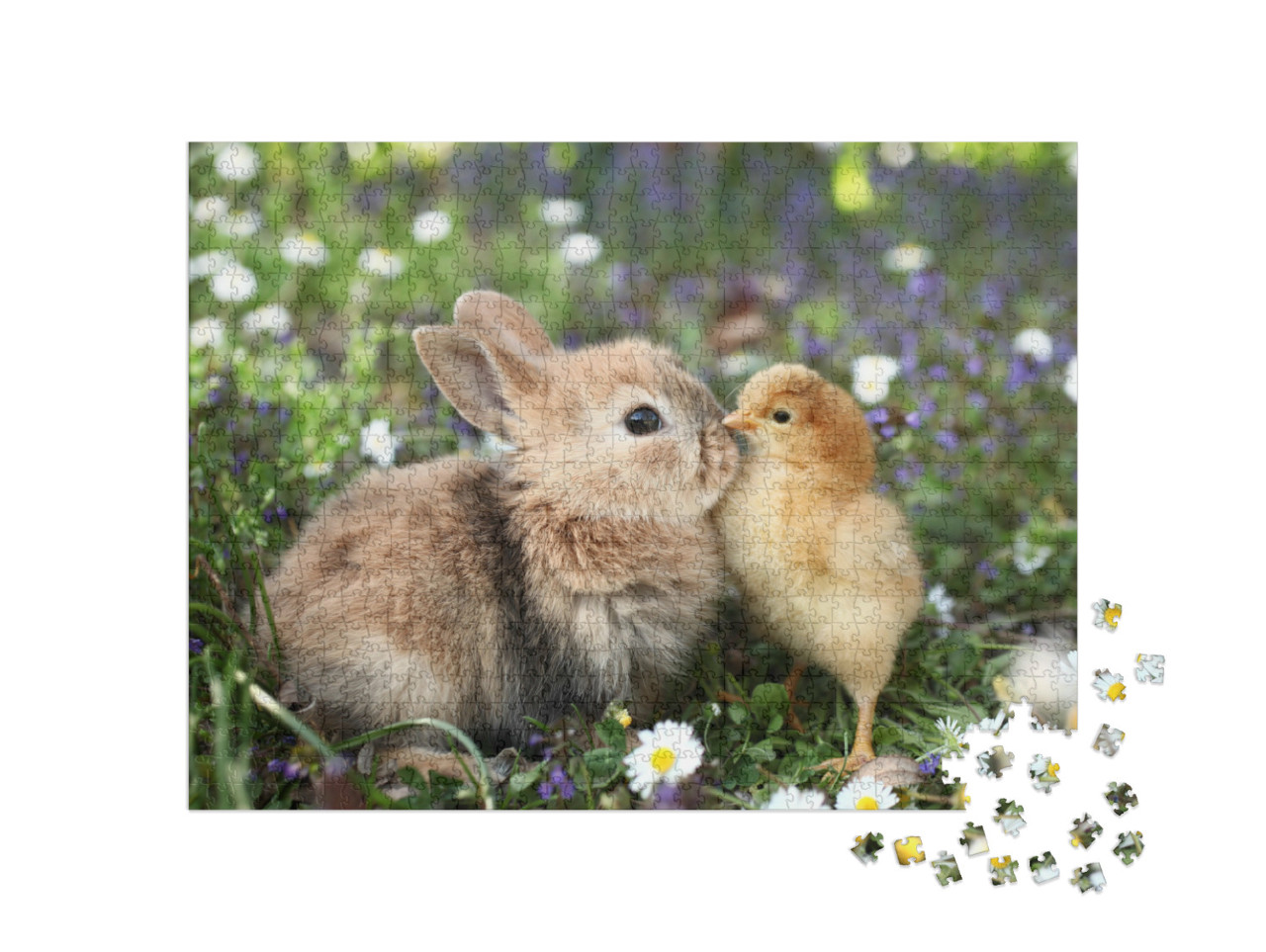 Puzzle 1000 Teile „Beste Freunde: Kleines Kaninchen und Küken“