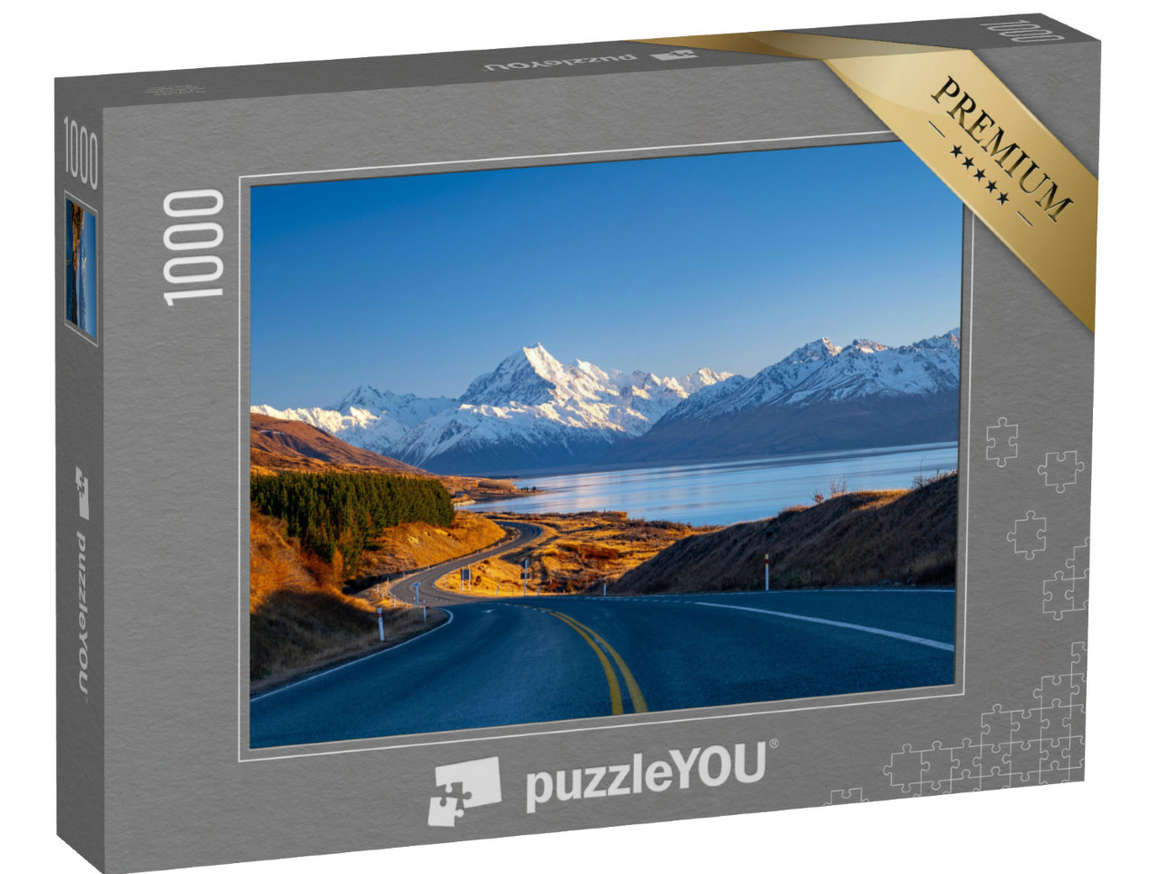 Puzzle 1000 Teile „Straße entlang des Lake Pukaki zum Mount Cook National Park, Neuseeland“