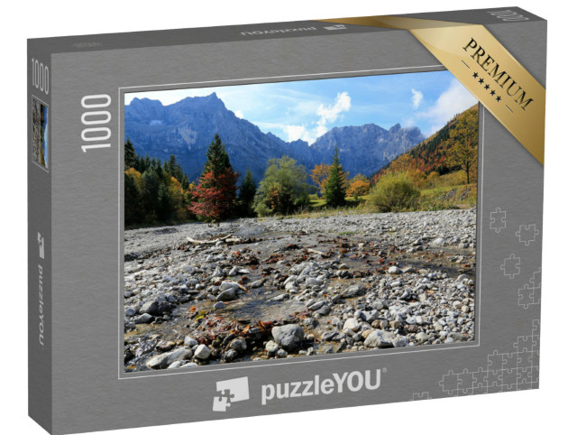 Puzzle 1000 Teile „Flußbett des Rißbachs mit Blick auf das Karwendelgebirge, Österreich“
