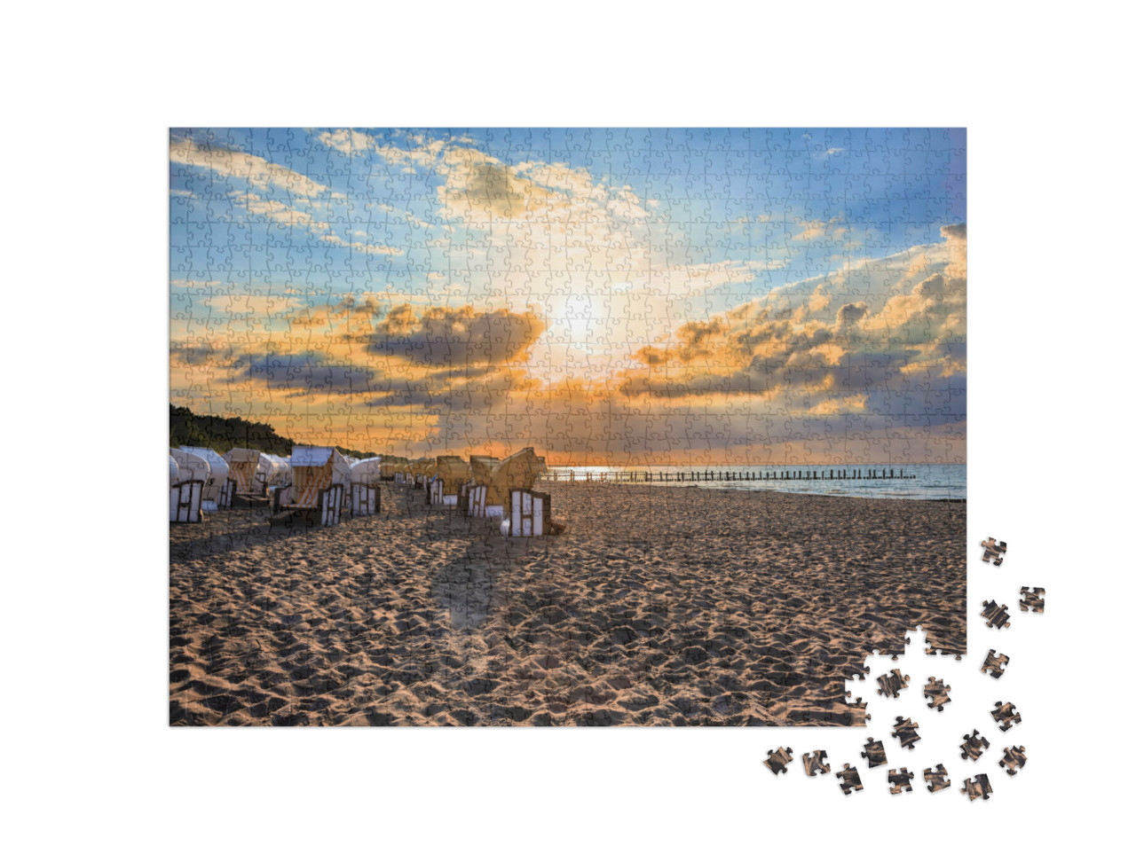 Puzzle 1000 Teile „Farbenfroher Sonnenuntergang am Strand“