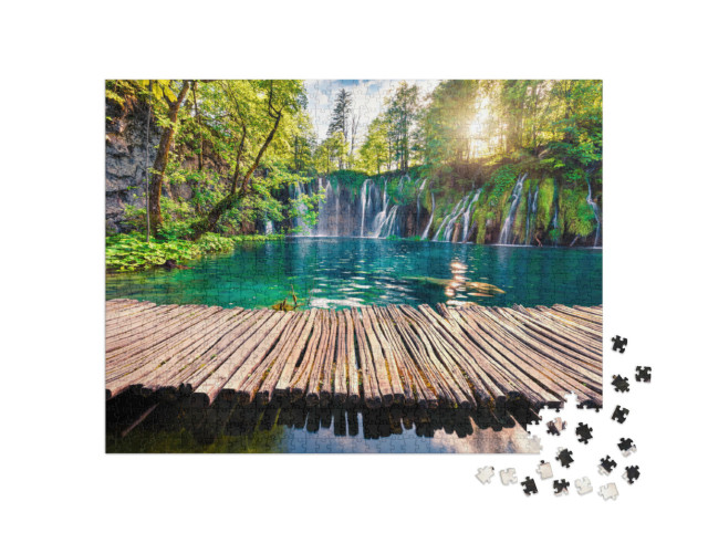 Puzzle 1000 Teile „Malerische Morgenansicht des Plitvicer Nationalparks“