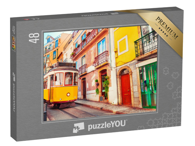 Puzzle 48 Teile „Berühmte alte Straßenbahn auf der Straße in Lissabon, Portugal“