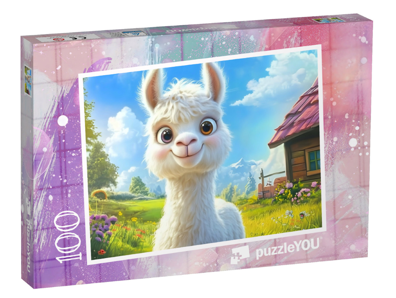 Puzzle 100 Teile „Alpaka auf der Weide“