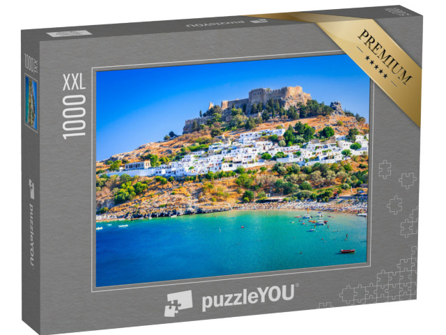 Puzzle 1000 Teile XXL „Lindos mit seinen weiß getünchten Häusern, Rhodos, Griechenland“